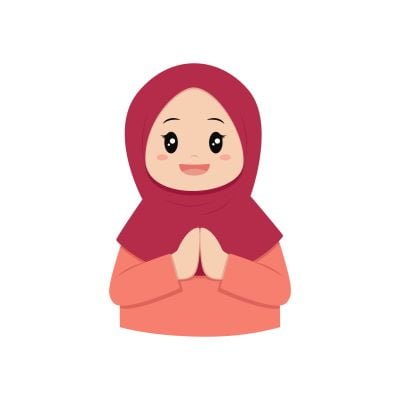 Foundation level (week 22) 21 muslim girl kids wearing hijab giving greeting flat illustration vector