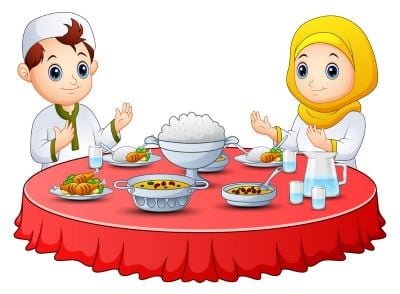 Foundation level (week 18) 12 muslim kid pray together before break fasting vector 21537789