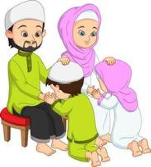 Foundation level (week 20) 20 muslim kids prostrating and kissing his parents hands free vector